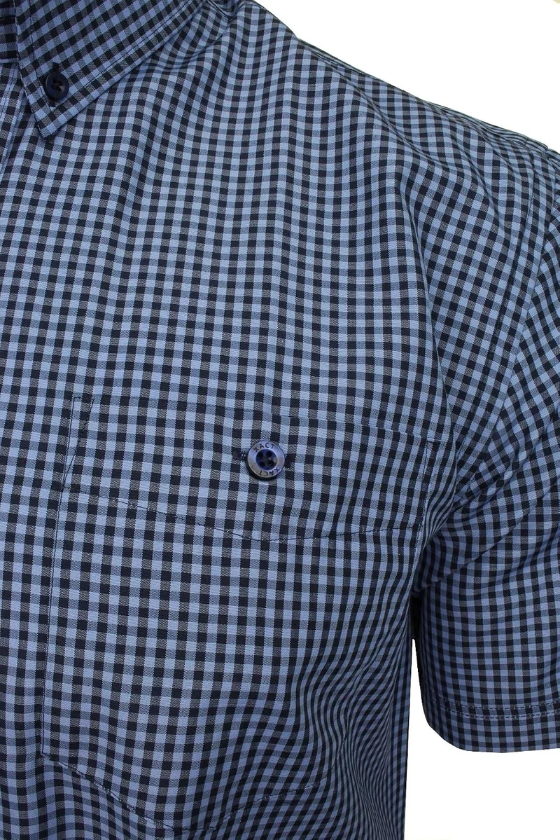 Xact Herren Kurzarmhemd mit Gingham-Karo, Button-Down-Kragen, Normale Passform M Denim Blue/ Navy, M
