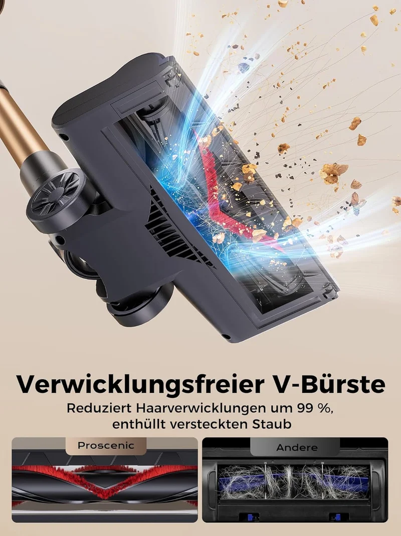 Proscenic P11 Ultra Staubsauger Kabellos, Leichter Selbststehend 50Kpa 50Min Akku Staubsauger mit To