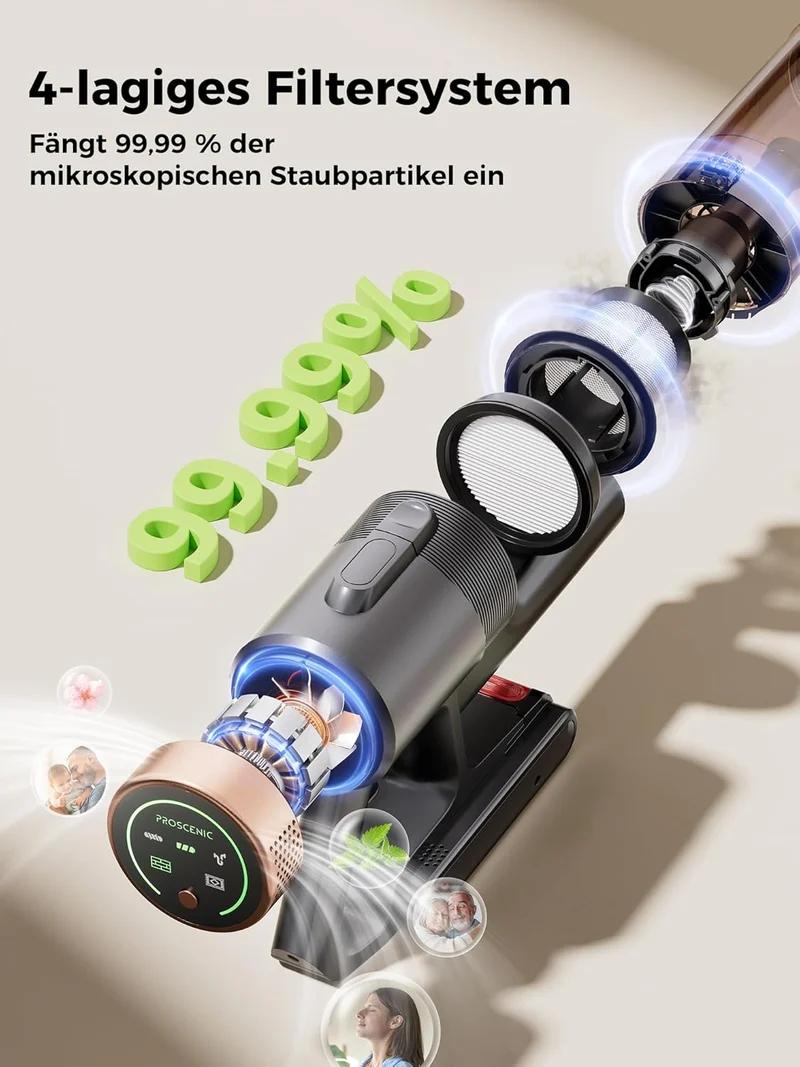Proscenic P11 Ultra Staubsauger Kabellos, Leichter Selbststehend 50Kpa 50Min Akku Staubsauger mit To