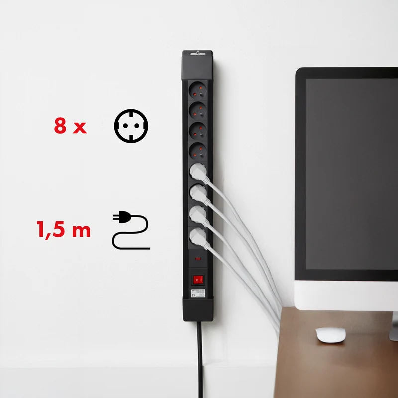 Power strip 8 outlets illuminated switch protection for children