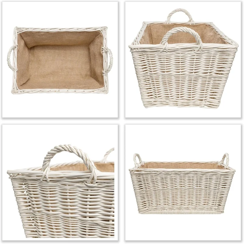 Creative Home Kaminholzkorb Weide Holzkorb für Kaminholz | Weiss | 47 x 33 x 30 cm | Brennholzkorb F