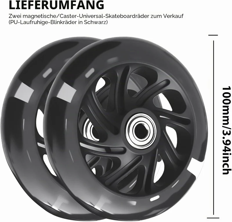 2 Stück Leuchtende Stunt Scooter Räder 100mm, Scooter Rollen LED-Lichtrollen mit ABEC-9 Lager, Hell