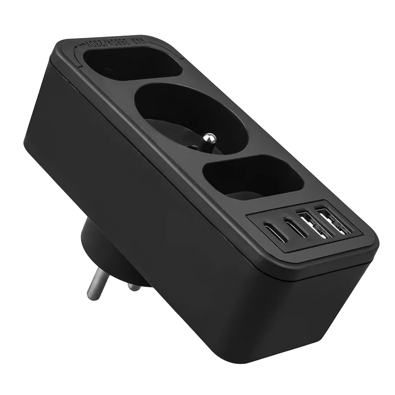 Current socket x3 + 4xUSB Maclean, splitter with 3 sockets, 2xUSB A, 2xUSB C PD 20W, 1x16A + 2x6A, MCE248 F/B