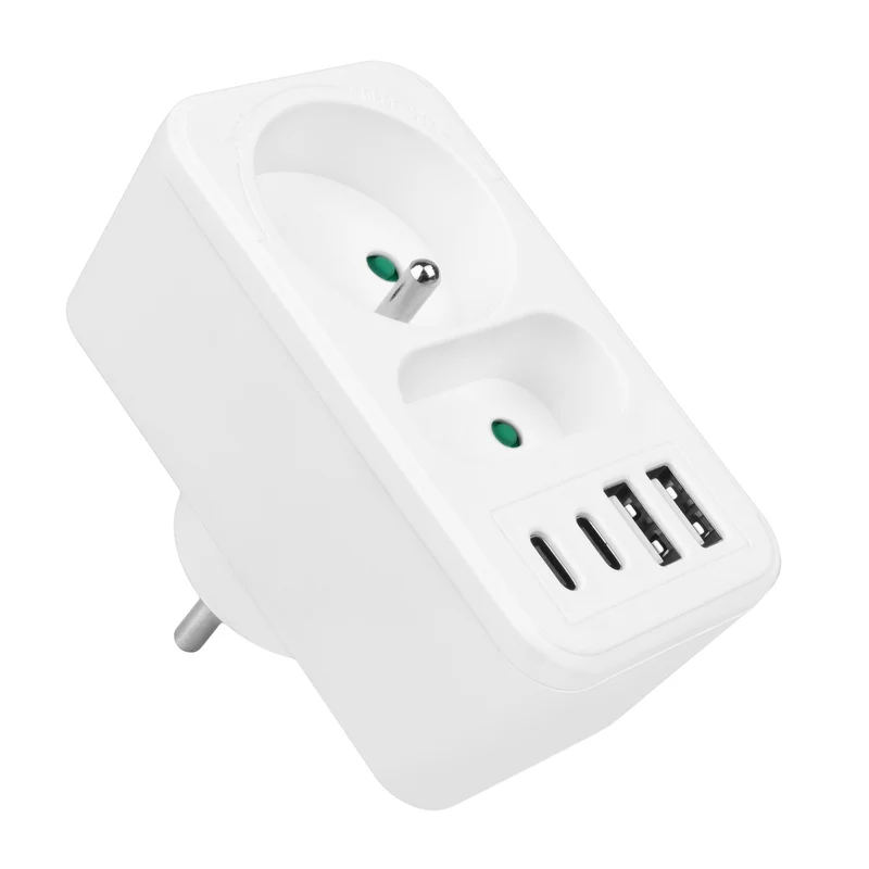 Current socket x2 + 4xUSB Maclean, splitter with 2 sockets, 2xUSB A, 2xUSB C PD 20W, 1x16A + 1x6A, MCE249 F/W