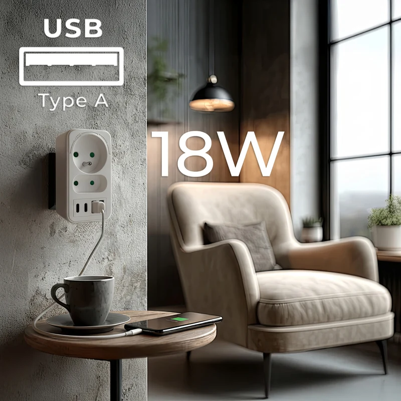 Current socket x2 + 4xUSB Maclean, splitter with 2 sockets, 2xUSB A, 2xUSB C PD 20W, 1x16A + 1x6A, MCE249 F/W