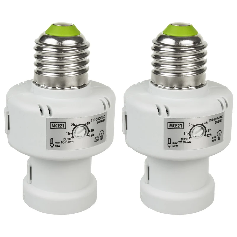 Maclean bulb holder, E27, max. 100W, with dusk sensor, timer, white color, MCE21W, 2 pieces
