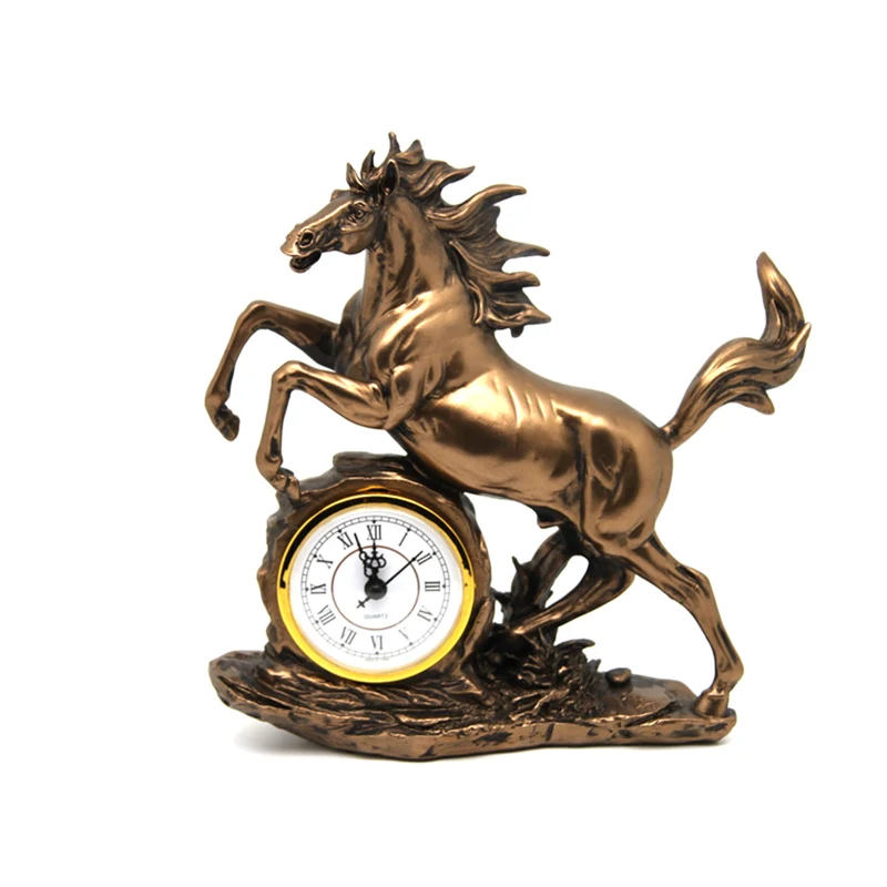 Jumping horse figurine, clock, bronze decoration, Queen Isabel