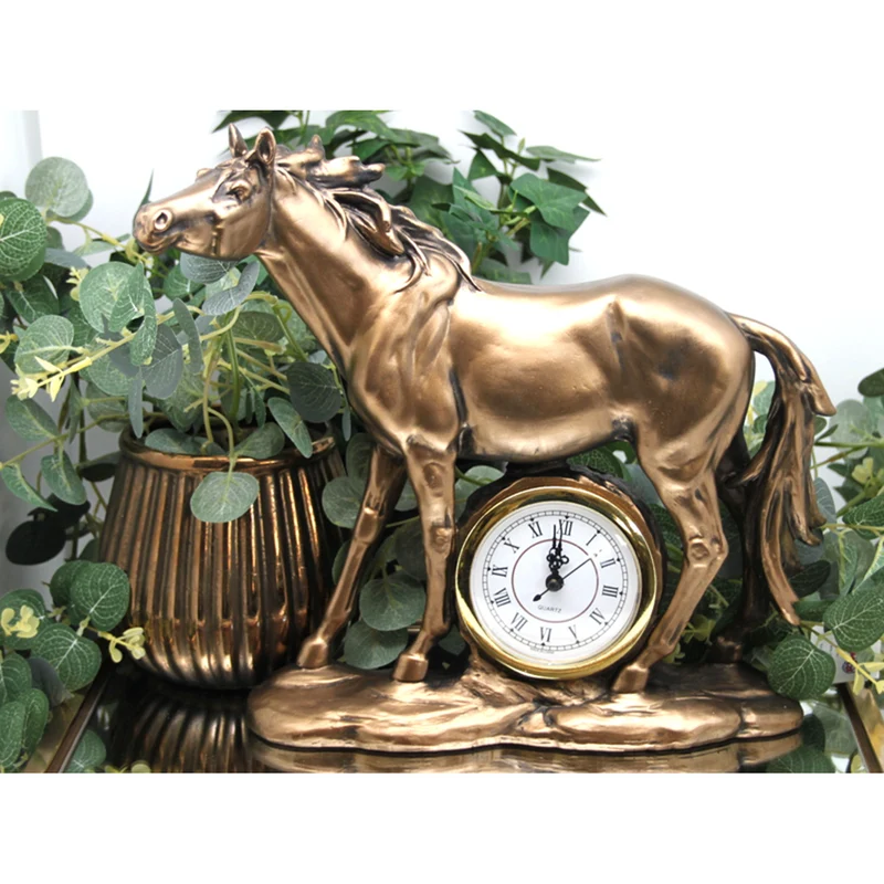 Standing horse figurine, clock, bronze decorative sculpture, Queen Isabel