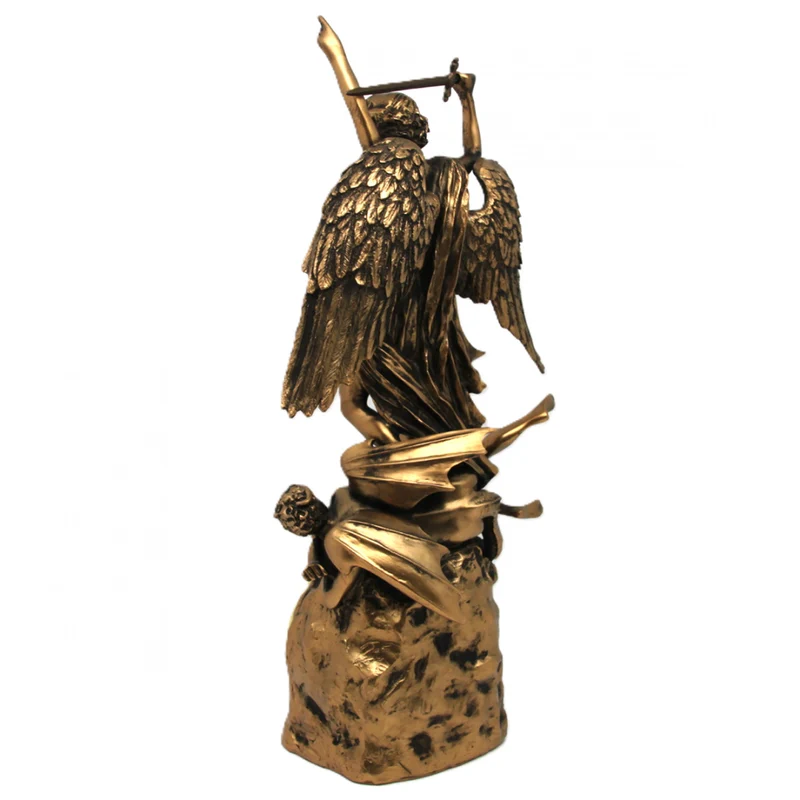 Archangel Michael figurine, clock, bronze religious sculpture, Queen Isabel
