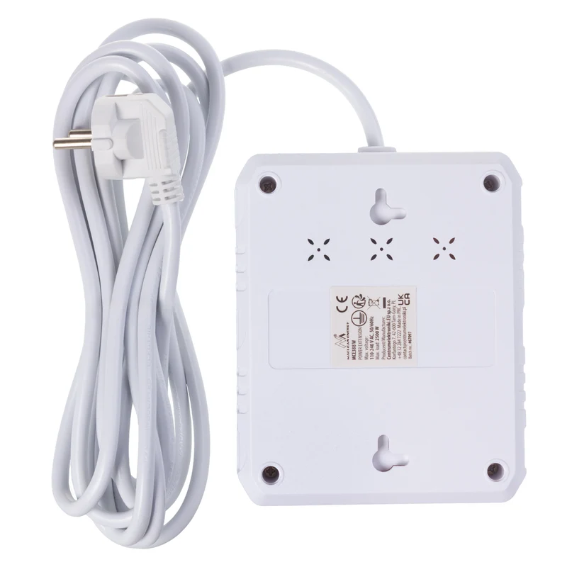 Maclean power strip, extender 2 sockets + 3xUSB, 110-240V AC 50/60Hz, 2.1A max 2500W, 3 m, white, MCE388 W