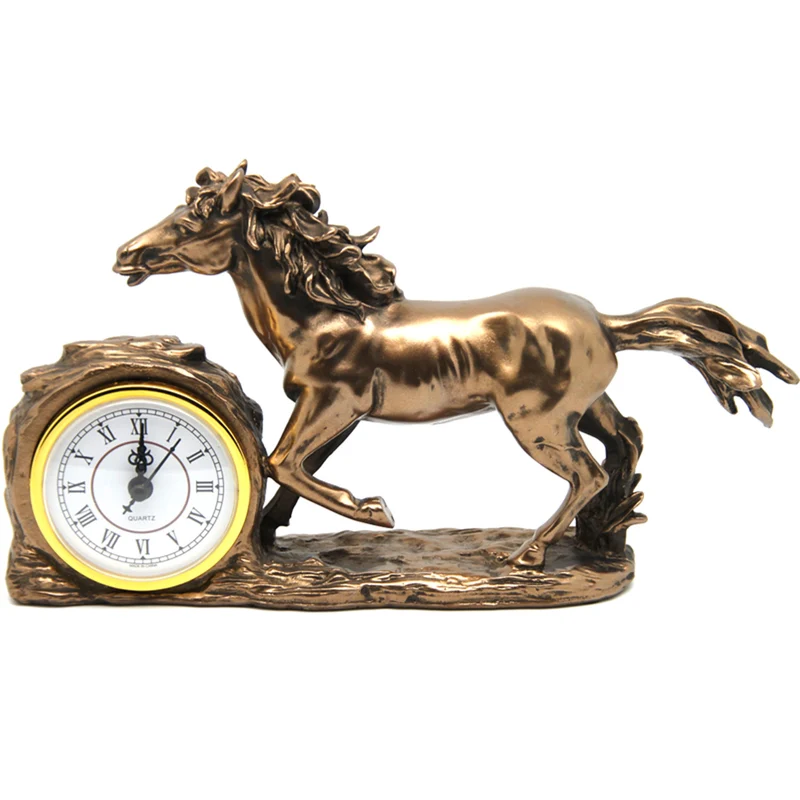 Galloping Horse Figurine, Clock, Brown Table Decoration, Queen Isabel