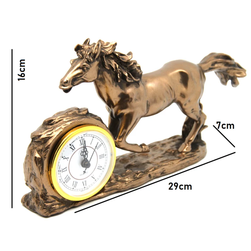 Galloping Horse Figurine, Clock, Brown Table Decoration, Queen Isabel