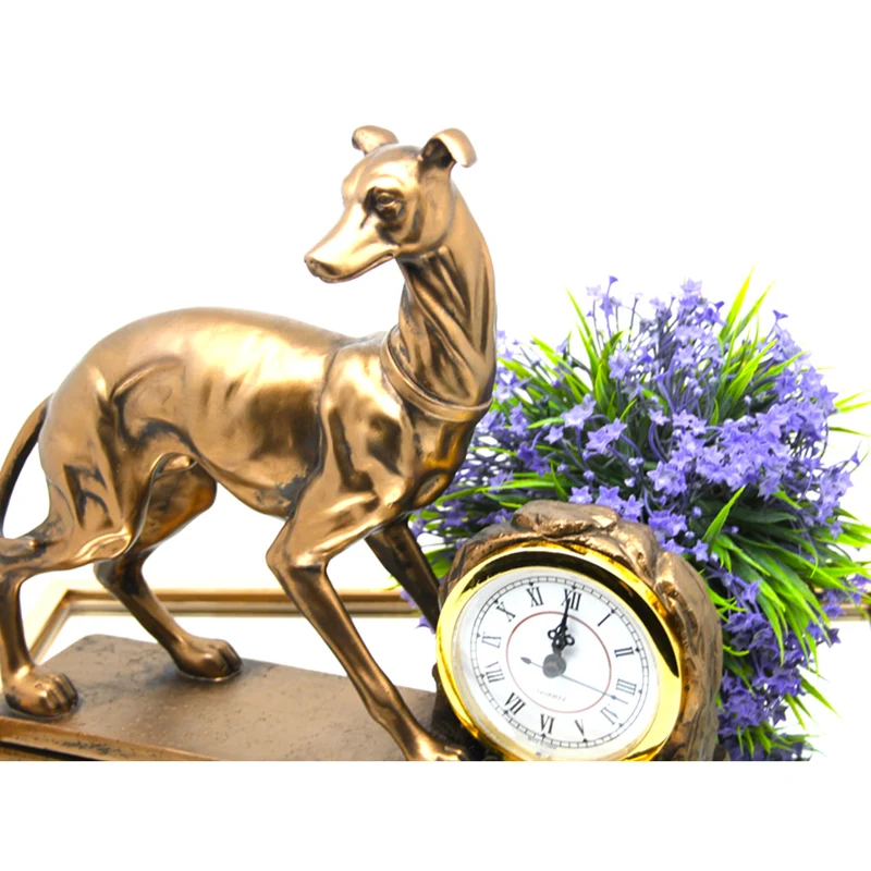 Dog Figurine, Chart, Clock, Bronze Decorative Sculpture, Queen Isabel