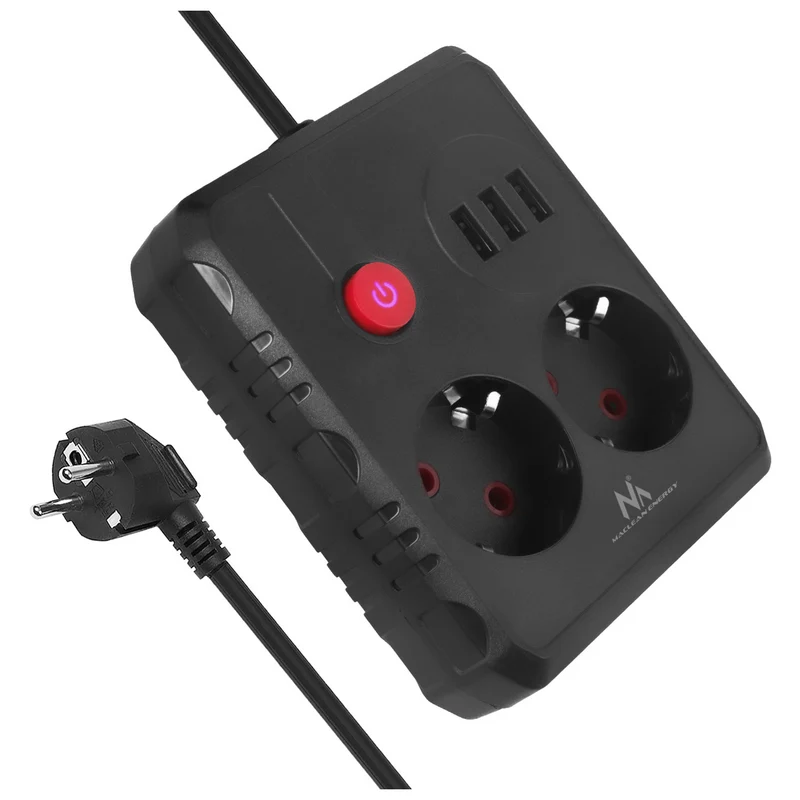 Maclean power strip, extender 2 sockets + 3xUSB, 110-240V AC 50/60Hz, 2.1A max 2500W, 3 m, black, MCE388 B