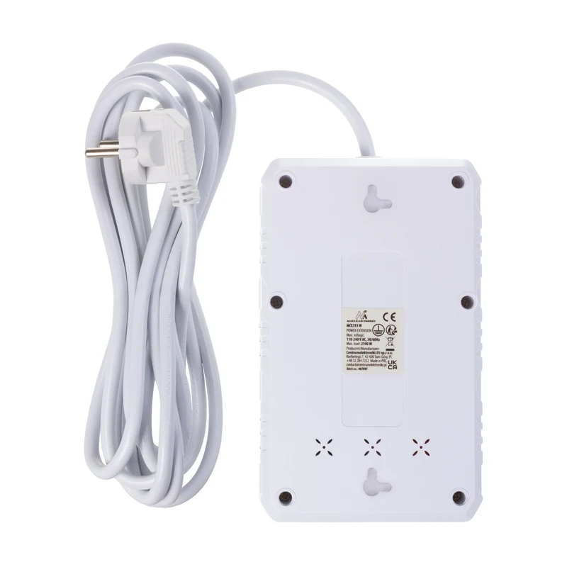Maclean power strip, 4-socket extension cable + 3xUSB, 110-240V AC 50/60Hz, 2.1A max 2500W, 3m, white, MCE393 W