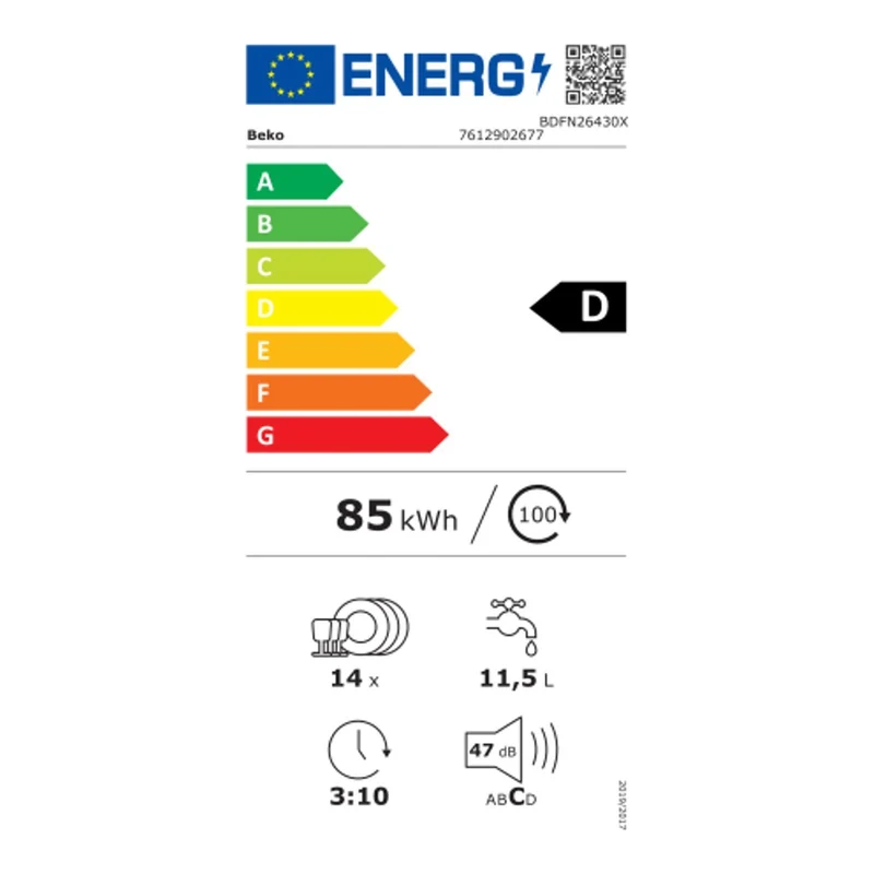 Beko BDFN26430W Geschirrspüler freistehend, unterbaufähig 60cm 14 Maßgedecke D
