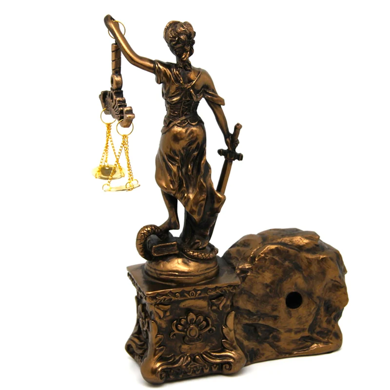 Figurine of Temida with scale and sword, clock, bronze ornament, Queen Isabel