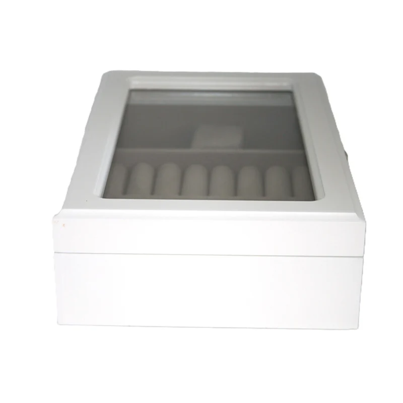 Jewelry box, wooden, white, organizer, compartments, glass lid, Queen Isabel