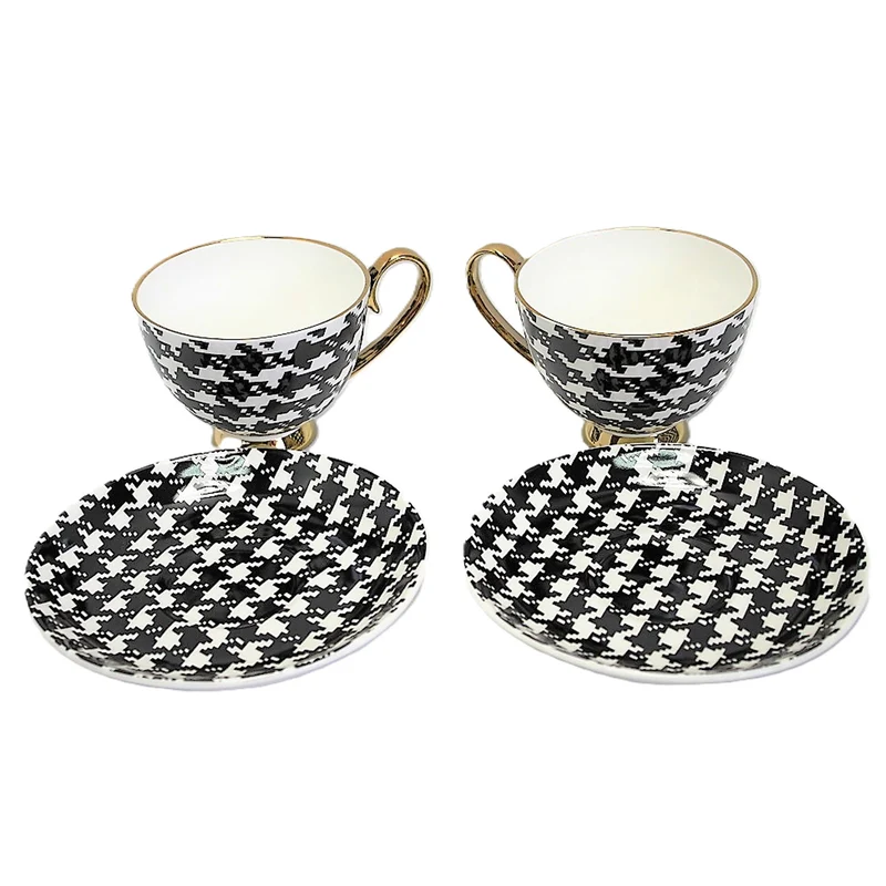 Espresso Cups 2+2 Pepite Gold Accents Porcelain, Queen Isabel