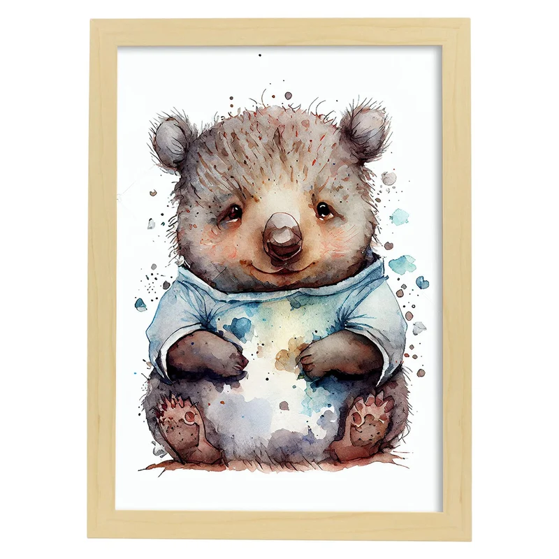Nacnic Wombat Poster im Aquarellstil. Illustrationen von niedlichen Tierbabys auf weissen Hintergrün