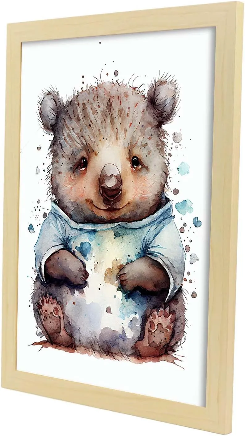 Nacnic Wombat Poster im Aquarellstil. Illustrationen von niedlichen Tierbabys auf weissen Hintergrün