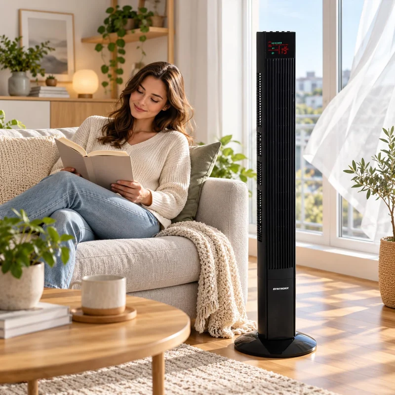 Syntrox Germany XXL Turmventilator Säulenventilator Ventilator Tower 50 Watt mit Fernbedienung, Time