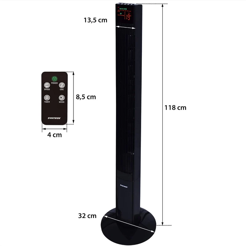Syntrox Germany XXL Turmventilator Säulenventilator Ventilator Tower 50 Watt mit Fernbedienung, Time