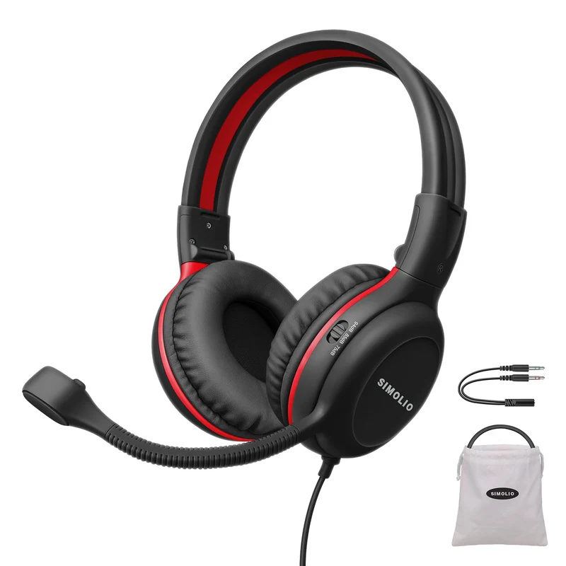 SIMOLIO Kopfhörer Kinder, Kabel Kinderkopfhörer mit Mikrofon für Schule und Gaming, On Ear kopfhörer