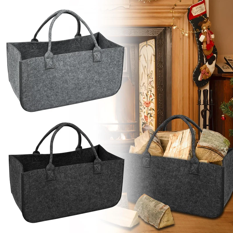 4 Stück Faltbar Kaminholztasche aus Filz Einkaufstasche Filztasche für Kaminholz 50 x 25x 25 cm Mult