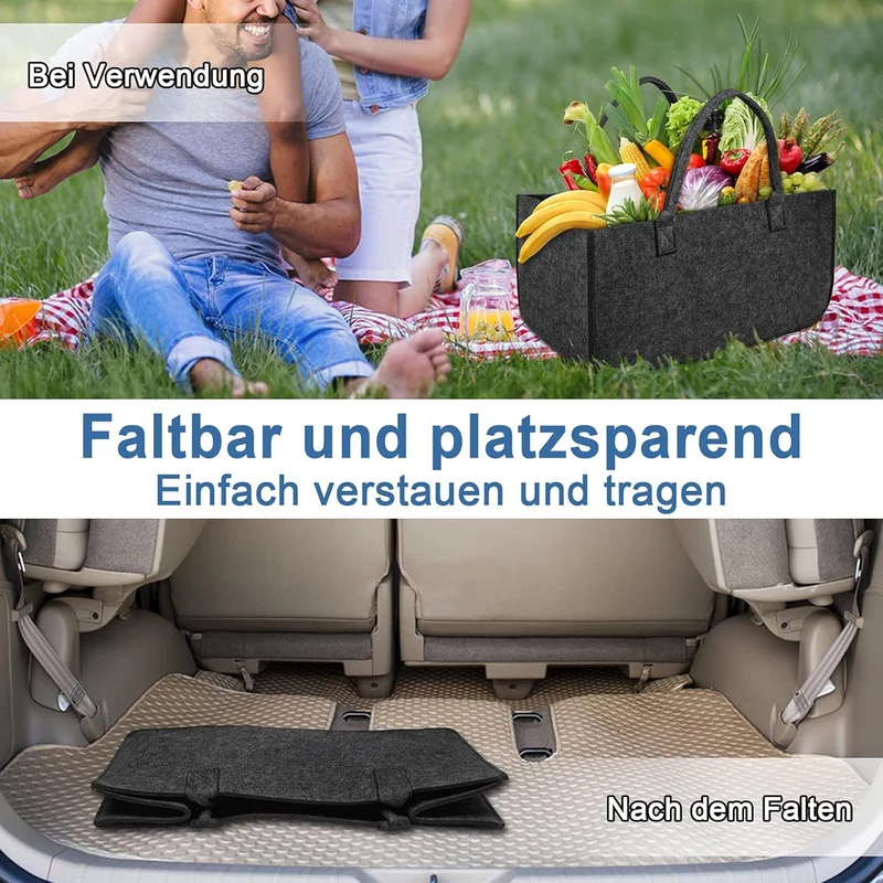 4 Stück Faltbar Kaminholztasche aus Filz Einkaufstasche Filztasche für Kaminholz 50 x 25x 25 cm Mult