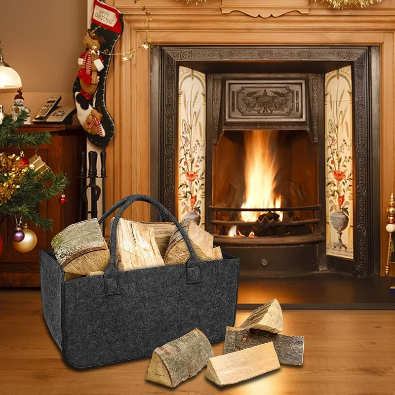 4 Stück Faltbar Kaminholztasche aus Filz Einkaufstasche Filztasche für Kaminholz 50 x 25x 25 cm Mult