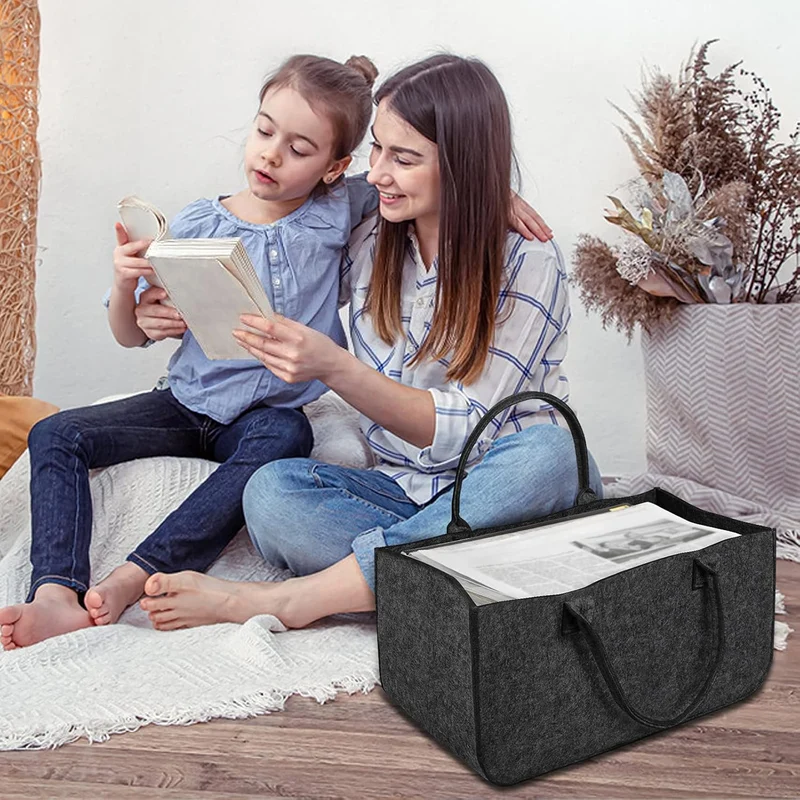 4 Stück Faltbar Kaminholztasche aus Filz Einkaufstasche Filztasche für Kaminholz 50 x 25x 25 cm Mult