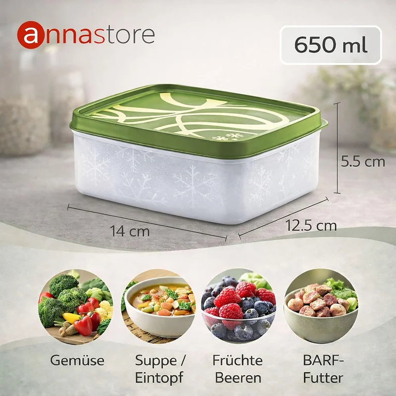 Annastore 12 x hochwertige Tiefkühldosen von -20°C bis + 100°C - Gefrierdosen - Luftdicht - Tiefkühl