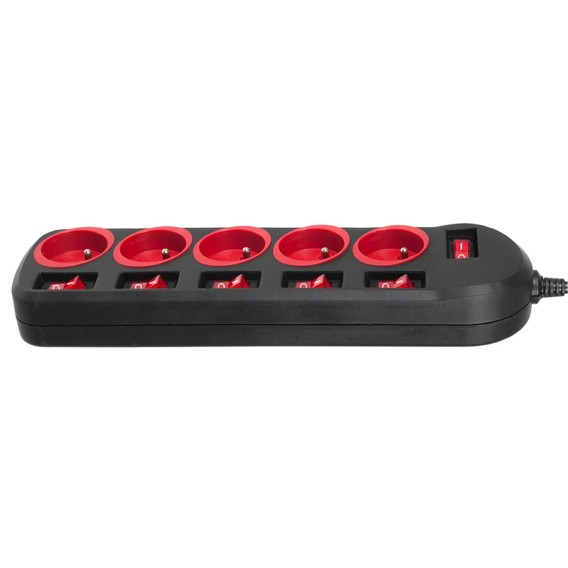 Maclean power strip, 5 outlet extension cord, with switches, 250VAC/10A, 1.5m, MCE204, 2 pieces