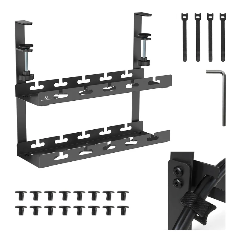 Maclean under-desk cable organizer, max load 5kg, 2 levels, black, MC-104 B