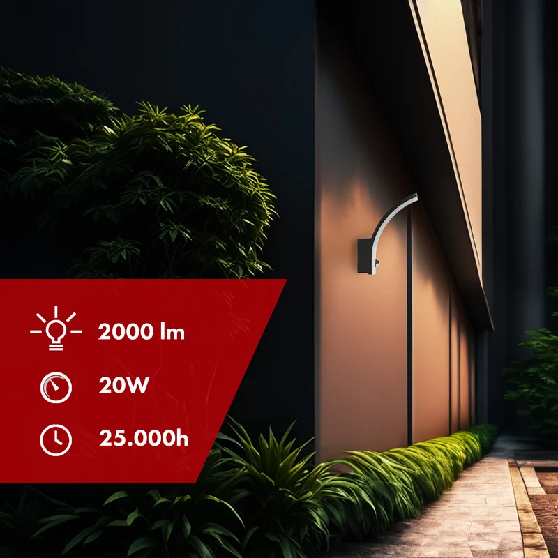 Maclean motion sensor LED lamp, PIR motion sensor, black, 20W, IP65, 2000lm, neutral white (4000K) MCE512 B, 2 pieces