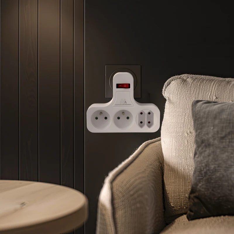 Maclean power socket, quadruple with breaker, stabilizing foot, type E, 2x2,5A, 2x16A, MCE224
