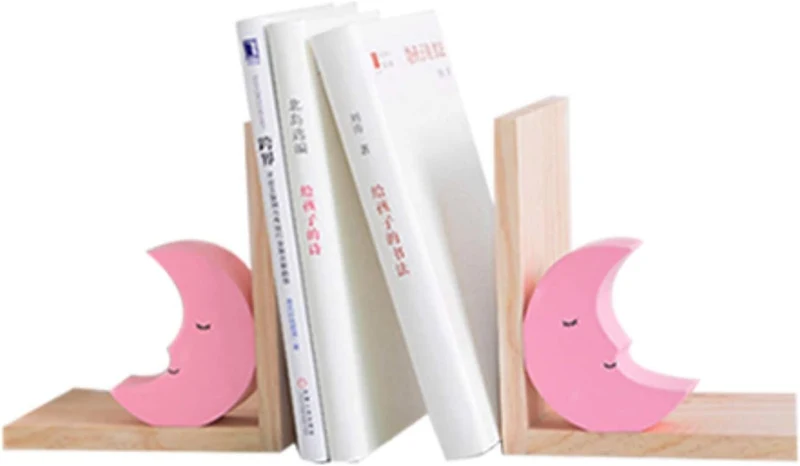 Nacnic Satz von Zwei hölzernen rosa Mond Buchstützen. rutschfeste Buchstützen für Bücherregale. Deko