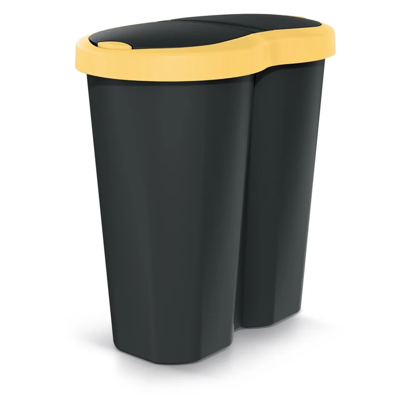 Compacta R Duo trash garbage can, yellow/black, 40L capacity, one compartment, two lids, NDRF40-1215C_S411