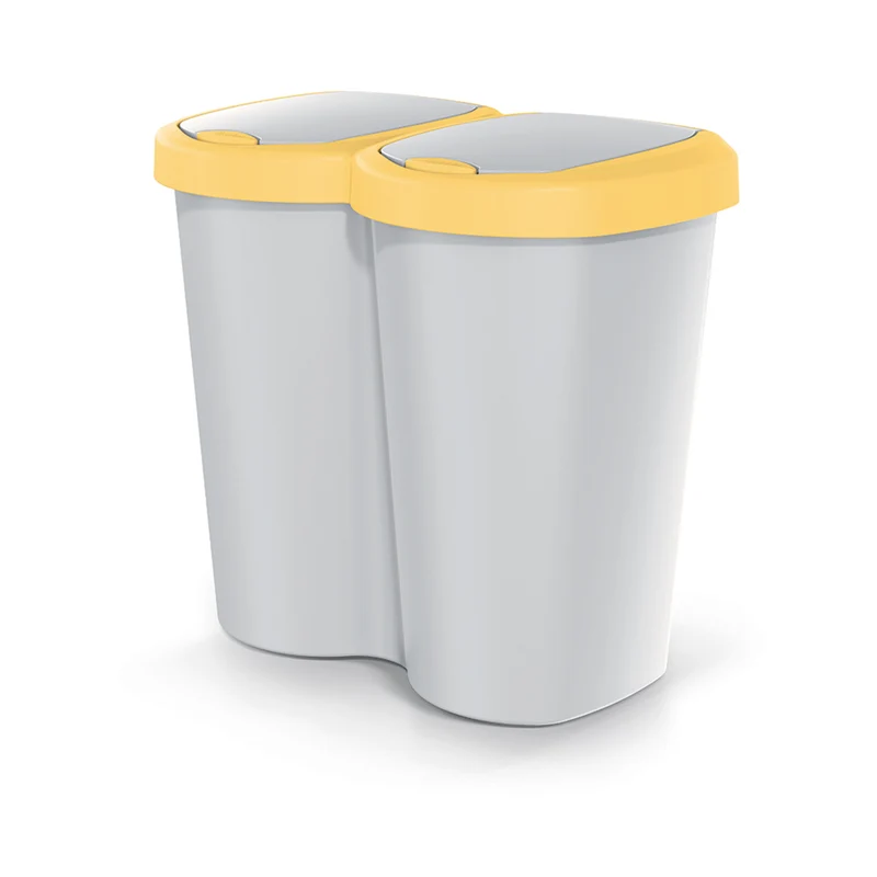 Compacta B Duo trash garbage can, yellow/ash, 40L capacity, one compartment, two lids, wall-mounted version, NDBS40-1215C_427C