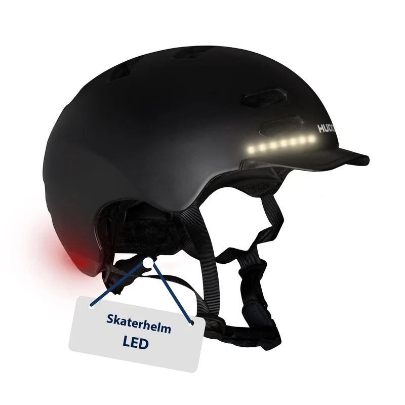 HUDORA Skaterhelm LED, schwarz S (53-55 cm) Schwarz, S (53-55 cm) Schwarz