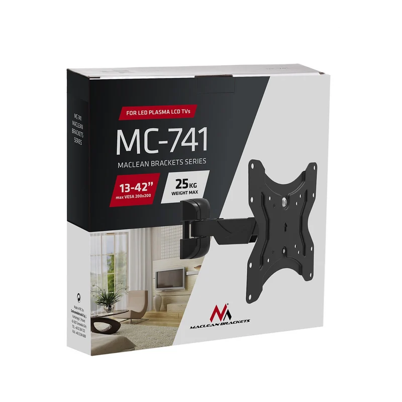 Maclean MC-741 Wall Mount TV Bracket Monitor Universal LCD LED 13" - 42" 25kg VESA