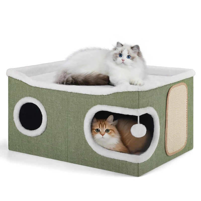 Faltbares Katzenhöhle, Katzenhaus Indoor grosse Katzen, 61T*45B*32H cm 2 Schicht Katzenwürfel, XXL K