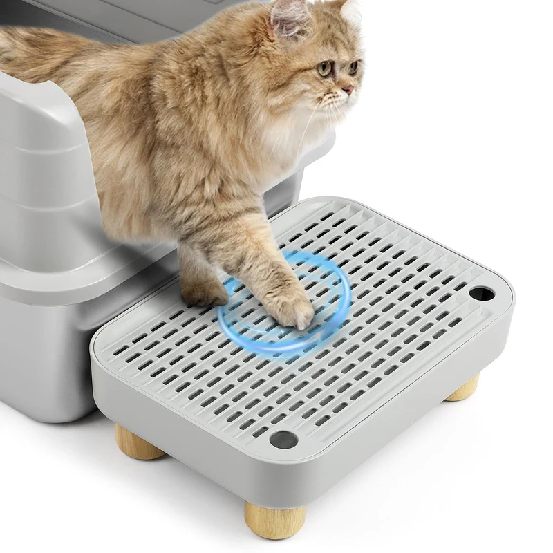 Bartuke Erhöhte Katzenklo-Rampe, Katzentreppe mit Holzfüssen, Katzenstreu-Filterpedal für automatisc