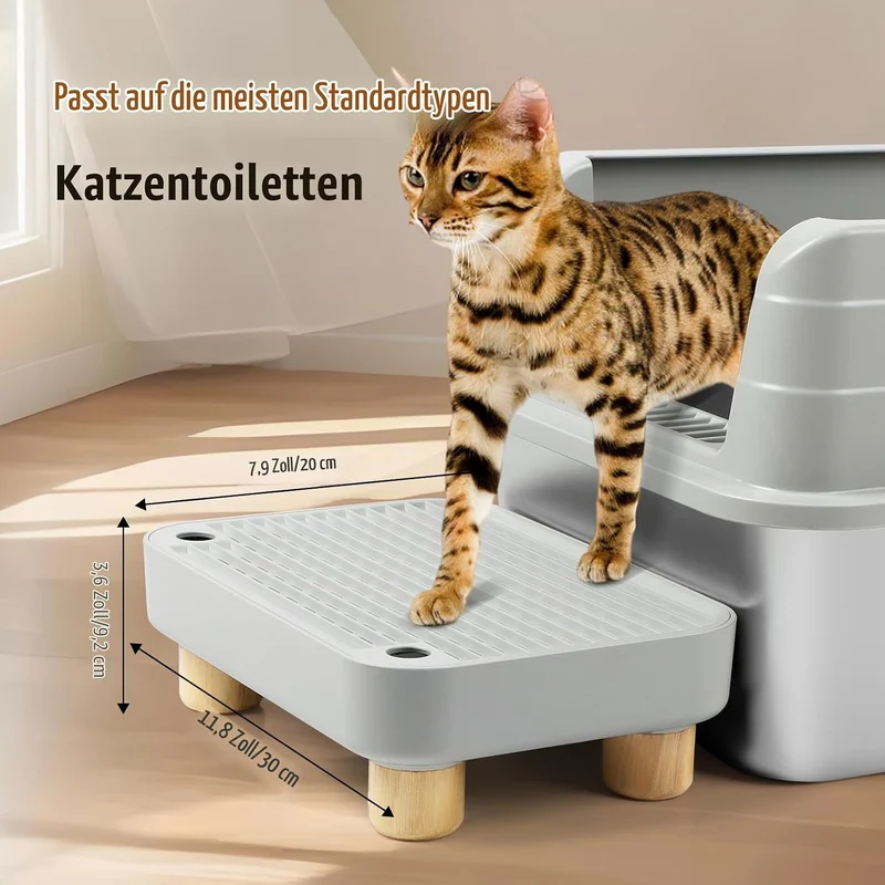 Bartuke Erhöhte Katzenklo-Rampe, Katzentreppe mit Holzfüssen, Katzenstreu-Filterpedal für automatisc