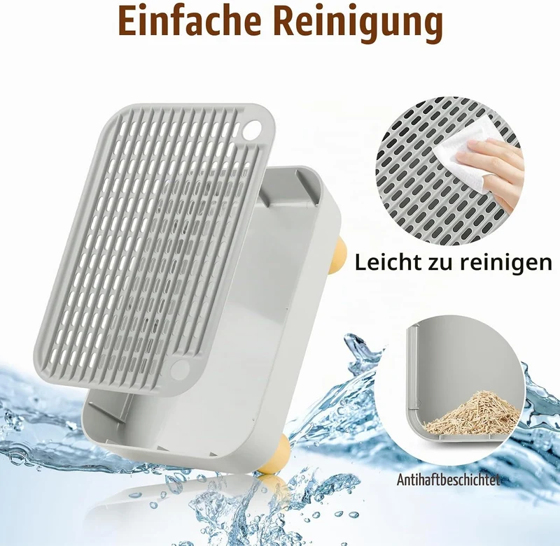 Bartuke Erhöhte Katzenklo-Rampe, Katzentreppe mit Holzfüssen, Katzenstreu-Filterpedal für automatisc