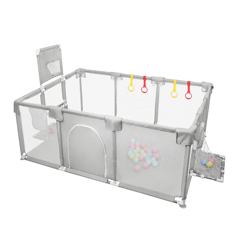 Laufstall, XXL, faltbar, modulierbar, für Babys, mit Barrieren/Netzen/Ozeanball/4 Griffen, extra gro