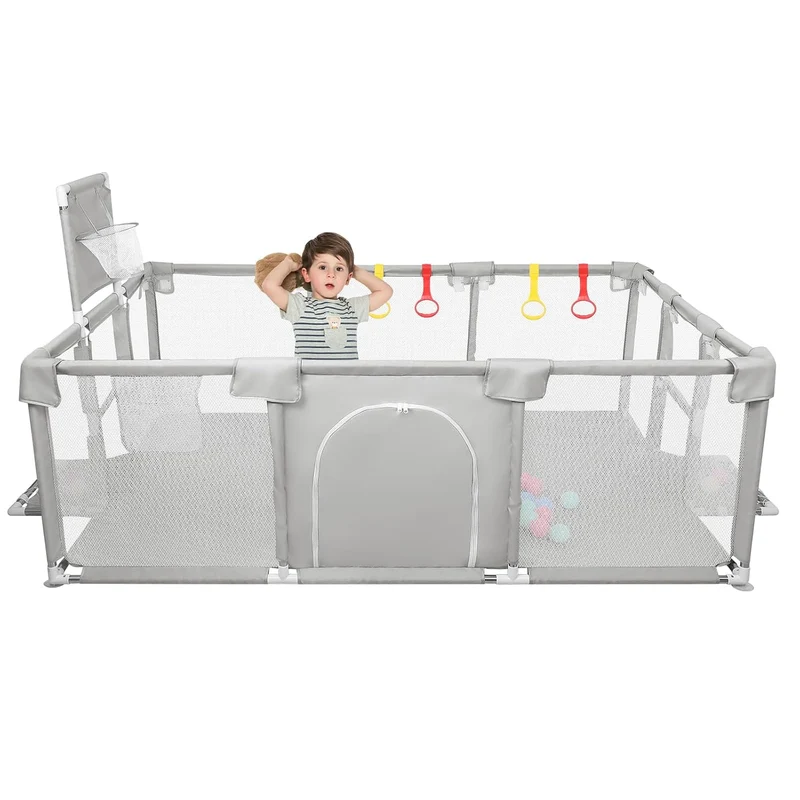 Laufstall, XXL, faltbar, modulierbar, für Babys, mit Barrieren/Netzen/Ozeanball/4 Griffen, extra gro