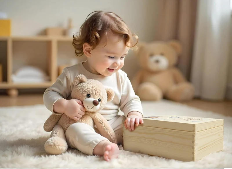 Little Deco Personalisierte Erinnerungskiste Baby, Erinnerungsbox mit Bär & Mond | M - 30 x 20 x 13