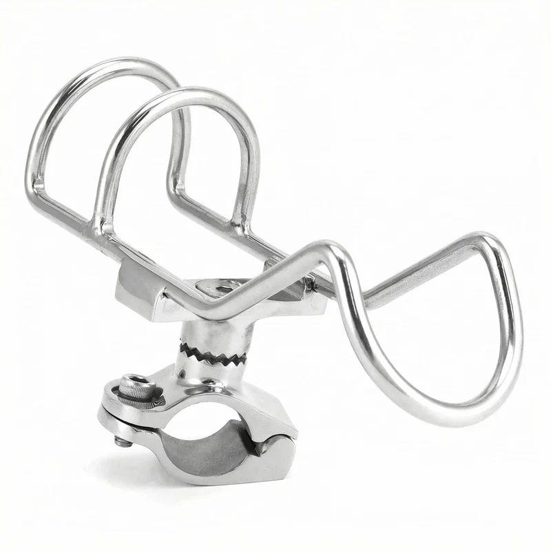 QWORK® 360° Drehbar Angelrutenhalter aus Edelstahl 316 - Klemmung auf 25 mm Schienen - für Boote, Fi